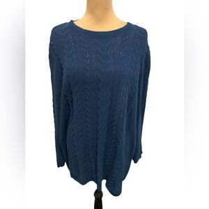 J. Jill Sz 2X Blue Cable Knit Tunic Sweater Womens 100% Polyester Soft Warm Cozy